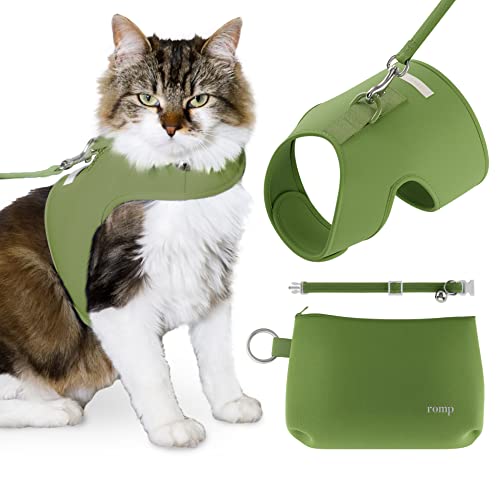 Katzengeschirr, Halsband und Leine Set – ausbruchsicher, verstellbar, mit Klettverschluss für Spaziergänge mit Katzen und Kätzchen (Matcha-Grün, klein) von ROMP