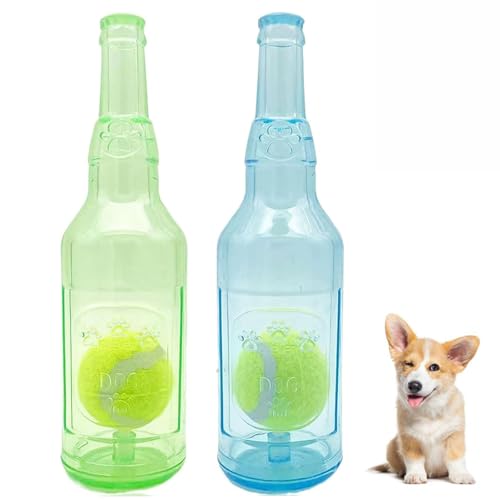 ROMPOTY Crunchnplay Flaschenspielzeug für Hunde, Kunststoffflasche, Spielzeug für Hunde mit Ballflasche, Kauspielzeug für Hunde, Hundespielzeug, Wasserflasche, quietschendes Hundespielzeug (groß, 2 von ROMPOTY