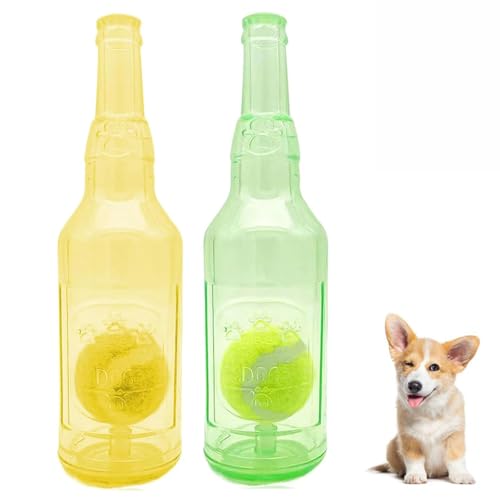 ROMPOTY Crunchnplay Flaschenspielzeug für Hunde, Kunststoffflasche, Spielzeug für Hunde mit Ballflasche, Kauspielzeug für Hunde, Hundespielzeug, Wasserflasche, quietschendes Hundespielzeug (groß, 2 von ROMPOTY