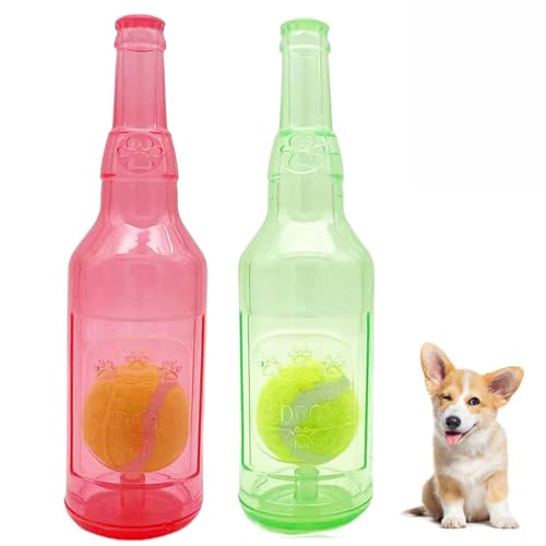 ROMPOTY Crunchnplay Flaschenspielzeug für Hunde, Kunststoffflasche, Spielzeug für Hunde mit Ballflasche, Kauspielzeug für Hunde, Hundespielzeug, Wasserflasche, quietschendes Hundespielzeug (groß, 2 von ROMPOTY