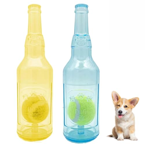 ROMPOTY Crunchnplay Flaschenspielzeug für Hunde, Kunststoffflasche, Spielzeug für Hunde mit Ballflasche, Kauspielzeug für Hunde, Hundespielzeug, Wasserflasche, quietschendes Hundespielzeug (groß, 2 von ROMPOTY