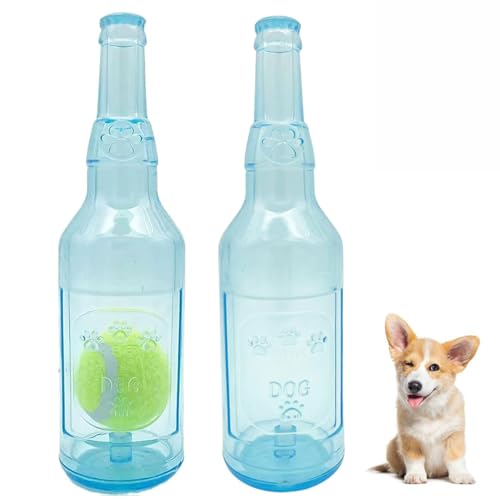 ROMPOTY Crunchnplay Flaschenspielzeug für Hunde, Kunststoffflasche, Spielzeug für Hunde mit Ballflasche, Kauspielzeug für Hunde, Hundespielzeug, Wasserflasche, quietschendes Hundespielzeug (groß, 2 von ROMPOTY