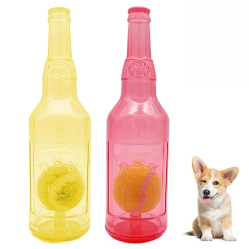 ROMPOTY Crunchnplay Flaschenspielzeug für Hunde, Kunststoffflasche, Spielzeug für Hunde mit Ballflasche, Kauspielzeug für Hunde, Hundespielzeug, Wasserflasche, quietschendes Hundespielzeug (groß, 2 von ROMPOTY