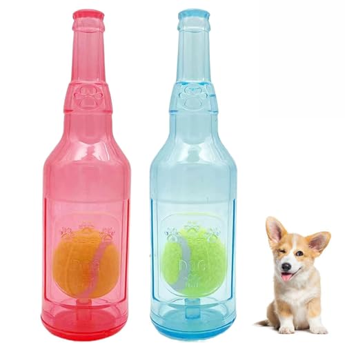 ROMPOTY Crunchnplay Flaschenspielzeug für Hunde, Kunststoffflasche, Spielzeug für Hunde mit Ballflasche, Kauspielzeug für Hunde, Hundespielzeug, Wasserflasche, quietschendes Hundespielzeug (groß, 2 von ROMPOTY