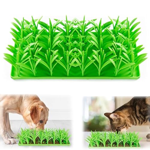 Silikon-Grasmatte für Katzen, Katzengrasmatte, Haustier-Futtermatte, grünes Gras, Silikon, Slow Food-Matte, interaktive Schnüffelmatten für Hunde, Katzen, Haustiere (16,9 x 36,1 x 8,6 cm, 1 Stück) von ROMPOTY