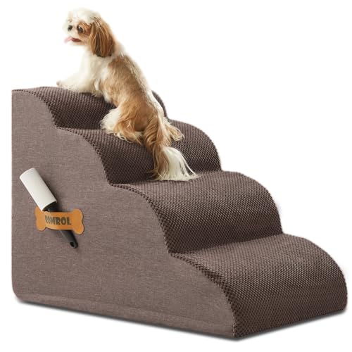 Hundetreppe, Romrol Hundetreppe Rampe für Hochbett und Couch, Hunderampe mit strapazierfähiger, Rutschfester, wasserdichter Stoffabdeckung, Haustiertreppe für kleine Hunde und Katzen oder von ROMROL