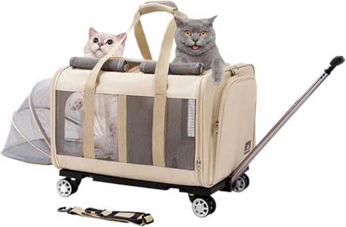 Katzentransportboxen für Zwei Katzen zusammen Haustiertransporter-Rucksack für Hunde auf Rädern erweiterbar Katzen-Reisetragetasche mit Teleskopgriff,Aufbewahrung(Color:B,Size:) von RONGESAEFS