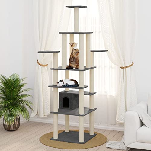 RONGQI Kratzbaum mit Sisal-Kratzsäule, Katzenkratzbaum, Kletterwand, Kratzbäume Für Katzen, Kratzstamm, Kratzbaum Deckenspanner,n Dunkelgrau 183 cm von RONGQI