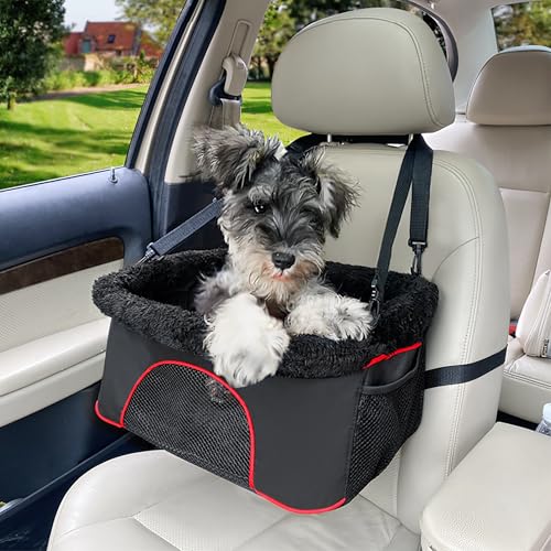 ROODO Haustier-Autositz Hund/Katze Booster für Auto von/Rücksitz, höhenverstellbar, perfekt für kleine und mittelgroße Haustiere bis zu 8,2 kg, verstärktes Hundeauto-Sitzgeschirr mit Sicherheitsgurt (schwarz speziell) von ROODO