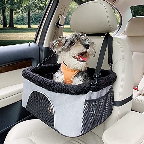 ROODO Haustier-Autositz Hund/Katze Booster für Auto von/Rücksitz, höhenverstellbar, perfekt für kleine und mittelgroße Haustiere bis zu 8,2 kg, verstärktes Hundeauto-Sitzgeschirr mit Sicherheitsgurt (grau) von ROODO