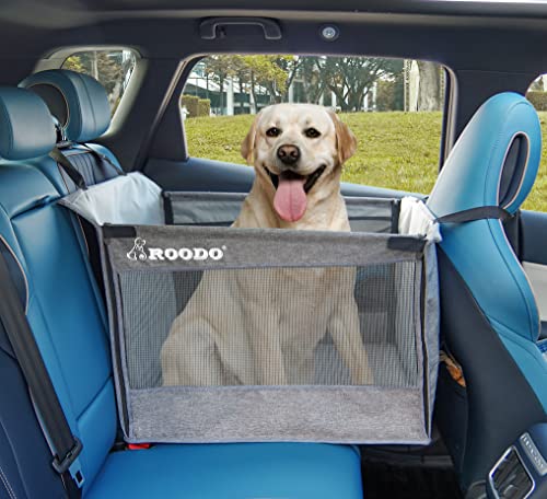 ROODO Hunde-Autositz für große und mittelgroße Hunde, Hundehängematte für Auto, einfach zu verstauen und zu transportieren, wasserdichter Stoff mit atmungsaktivem Netzgewebe und verstellbarem von ROODO