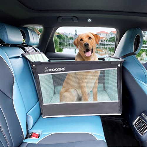ROODO Hunde-Sitzerhöhung für Hunde, Autositz für mittelgroße und große Hunde, Hundeautositz, Verlängerung mit atmungsaktivem Netz und verstellbarem Hunde-Reise-Autositzbezug (schwarz) von ROODO