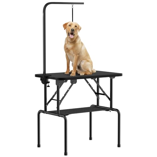 ROOMTEC 81,3 cm großer Fellpflegetisch für Hunde, zusammenklappbar, mit verstellbarem Arm, Schlaufen, Netzablage von ROOMTEC