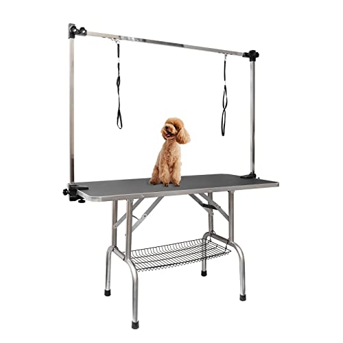 ROOMTEC 91,4 cm Fellpflegetisch für Hunde, zusammenklappbar, mit höhenverstellbarem Arm/Schlingen/Netz-Tablett von ROOMTEC