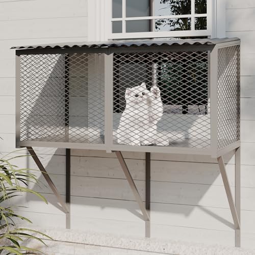 ROOMTEC Cat Catio, Metall-Katzen-Fensterkasten für Innenkatzen, Katzenfensterstange für mehrere Katzen, Allwetter-Einsatz, für den Außenbereich, für sicheres Genießen der Outdoor-Sehenswürdigkeiten, von ROOMTEC