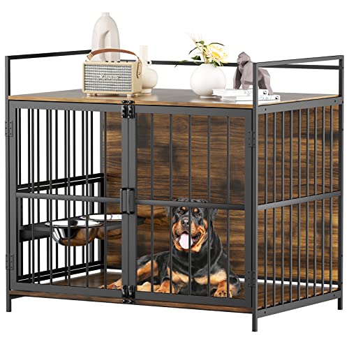 ROOMTEC Hundekäfig, für große Hunde, strapazierfähig, super stabil, mit 2 Edelstahlnäpfen (121 cm = Innenmaße: 116,8 cm B x 73,7 cm T x 90,2 cm H) von ROOMTEC