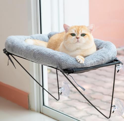 Katzenfensterstange - Weiche Katzenfensterhängematte für Katzen innen, Katzen-Sitzstange Fenster, Katzenhängematte für Fenster, Katzenbett Fenster, 4 große Saugnäpfe, bequemes Katzenfensterbett für von ROOVE