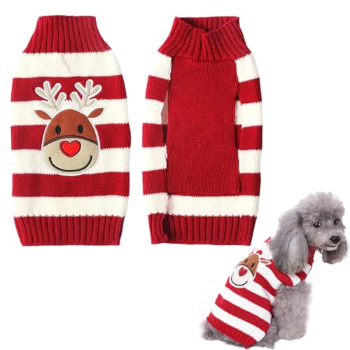 ROROJOYMA Hund Rollkragenpullover Weihnachten Hundepullover Muster Strickwaren Warme Hundepullover Elch Weihnachten für Kleine Mittlere Hundekatze (L) von ROROJOYMA