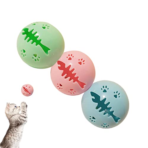 ROSSEV Ball für Katzen mit Glöckchen, Katzen-Puzzle-Ball, Minze, Rattle Ball | 3-teiliges Katzenspielzeug, glänzend, für Boden, Haus, Sofa, Auto von ROSSEV