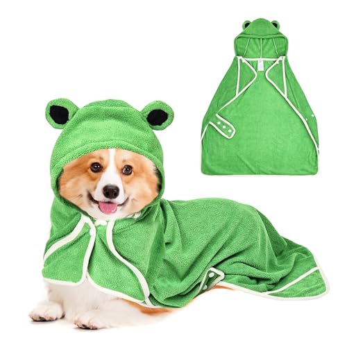 Hunde-Bademantel, Handtuch mit Kapuze, saugfähig, schnell trocknend, für Welpen, kleine, mittelgroße und große Hunde und Katzen (Grün, M) von ROSUN