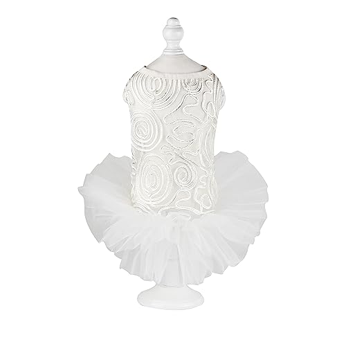 Hunde-Hochzeitskleid, Tutu-Rock für kleine und mittelgroße Mädchen, Hunde, Welpen, Netzstoff, atmungsaktiv, Sommer, Brautkleid, Outfit, Kleidung, Haustier-Spitzenkostüm (Weiß, M) von ROSUN