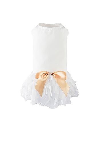 Hundekleid aus Spitze mit Schleife, Prinzessinnen-Tutu-Rock für kleine und mittelgroße Mädchen, Hunde, Haustier, Geburtstag, Hochzeit, Braut, Party, Kleidung (weiß, klein) von ROSUN