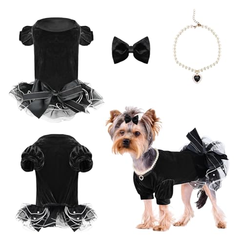 Rotes Hundekleid, Welpen-Weihnachts-Samtrock für kleine Hunde, Mädchen, Haustiere, Chihuahua, Pitbulls (Schwarz, Größe M) von ROSUN