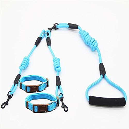 Seil 2 Zwei Hunde Einer Leine Nylon Keiner Verwicklung Haustier-Leine for Hund, Katze, Laufen Oder Trainingshalsband Oder Geschirr (Color : Rope Collars LT BU, Size : L 1.0cm 180cm) von ROTAKUMA