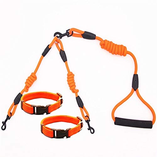 Seil 2 Zwei Hunde Einer Leine Nylon Keiner Verwicklung Haustier-Leine for Hund, Katze, Laufen Oder Trainingshalsband Oder Geschirr (Color : Rope Collars OG, Size : L 1.0cm 180cm) von ROTAKUMA