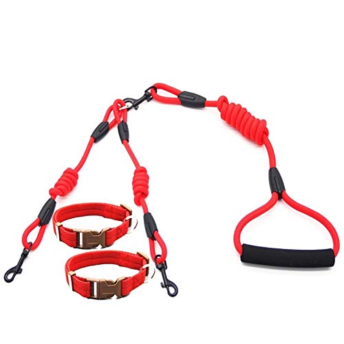 Seil 2 Zwei Hunde Einer Leine Nylon Keiner Verwicklung Haustier-Leine for Hund, Katze, Laufen Oder Trainingshalsband Oder Geschirr (Color : Rope Collars RD, Size : L 1.0cm 180cm) von ROTAKUMA