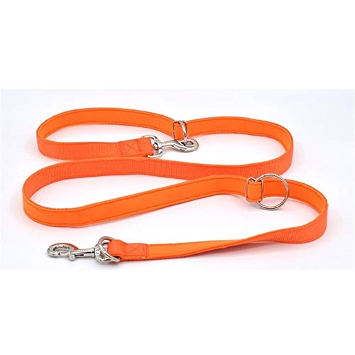 Seil 7 In 1 Multi-Function Einstellbare Hundeleine Nylon Neopren Pull Gürtel Gehen Double Lead 2 Hunde A Hands Free Leine A Tether (Color : Orange, Size : L) von ROTAKUMA