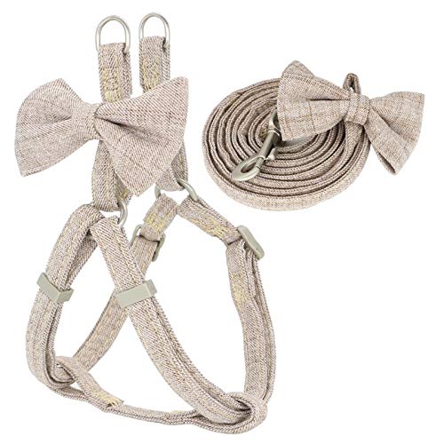 Seil Hundegeschirr Leine Collar Set Einstellbare Weiche Nette Bogen-Double-Layer-Hundegeschirr for Small Medium Hundehalsband Leine Im Freien Zu Fuß (Color : Khaki, Size : M 1.5cm) von ROTAKUMA