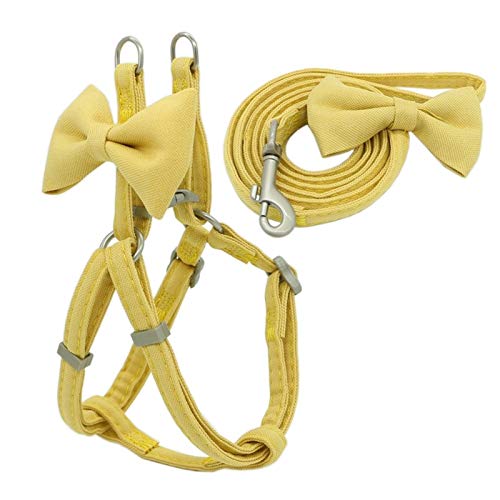 Seil Hundegeschirr Leine Collar Set Einstellbare Weiche Nette Bogen-Double-Layer-Hundegeschirr for Small Medium Hundehalsband Leine Im Freien Zu Fuß (Color : Yellow, Size : S 1.0cm) von ROTAKUMA