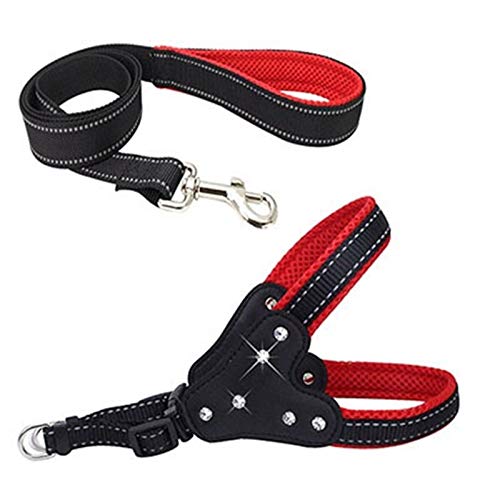 Seil Kein Pull-Hundegeschirr Einstellbare Basic-Nylon-Hundeweste Reflektierende Haustier Leads Gehen Leine Harness S M L (Color : Red, Size : M) von ROTAKUMA