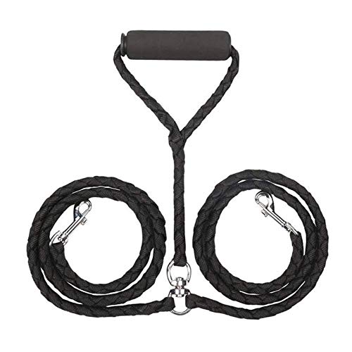 Seil Nylon Doppel-Hundeleine Geflochtene Double Lead Rope Durable Gehen Starke Leinen for 2 Hunde Mit Weichem Gepolstertem Griff (Color : Black, Size : L) von ROTAKUMA