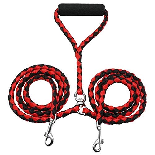 Seil Nylon Doppel-Hundeleine Geflochtene Double Lead Rope Durable Gehen Starke Leinen for 2 Hunde Mit Weichem Gepolstertem Griff (Color : Red, Size : L) von ROTAKUMA