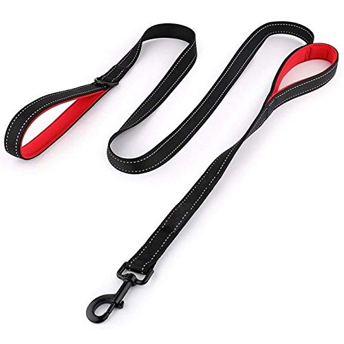 Seil Reflektierende Gepolsterte Hundeleine Zwei Griff Durable Small Medium Large Dog Hundeführleine Nylon Blei 7 Farben (Color : Red and Black, Size : L 1.8M (5.9FT)) von ROTAKUMA