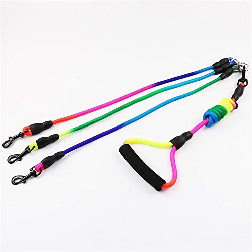 Seil Regenbogen Zwei DREI Vier Hunde Leine Nylon Abnehmbare Pet Bleischaum Griff 1 Leine for 2 Oder 3 Oder 4 Hunde Runde Hund Zugseil (Color : Rainbow Color, Size : Four Dog Leash) von ROTAKUMA