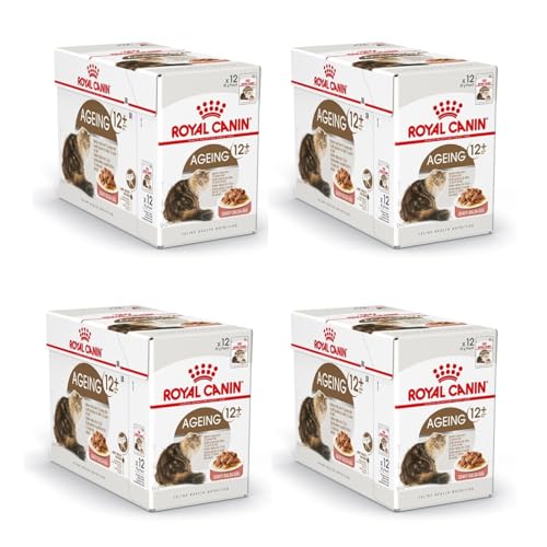 Royal Canin Ageing 12+ in Soße | 48er Pack | 48 x 85 g | Alleinfuttermittel für Senior Katzen ab dem 12. Lebensjahr | Kann die Gesundheit der Nieren und Gelenke unterstützen von ROYAL CANIN