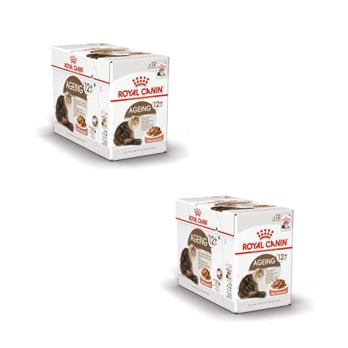 ROYAL CANIN Ageing 12+ in Soße | Doppelpack | 2 x 12 x 85 g | Alleinfuttermittel für Senior Katzen ab dem 12. Lebensjahr | Kann die Gesundheit der Nieren und Gelenke unterstützen von ROYAL CANIN