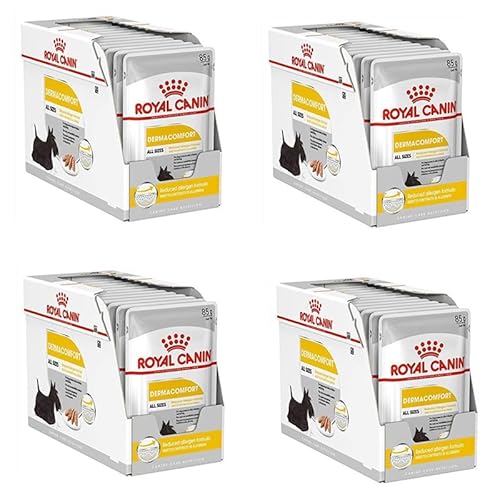 ROYAL CANIN DERMACOMFORT Mousse | 4er Pack | 4 x 12 x 85 g | Nassfutter für ausgewachsene Hunde a dem 10. Lebensmonat | Bei empfindlicher Haut | Mit Omega-3 und -6 Fettsäuren von ROYAL CANIN