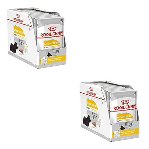 ROYAL CANIN DERMACOMFORT Mousse | Doppelpack | 2 x 12 x 85 g | Nassfutter für ausgewachsene Hunde ab dem 10. Lebensmonat | Bei empfindlicher Haut | Mit Omega-3 und -6 Fettsäuren von ROYAL CANIN