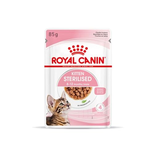 Royal Canin Kitten Sterilised Gravy | 12 x 85 g | Nassfutter für kastrierte Kätzchen im Wachstum | Vom 6. bis zum 12. Monat | Weiche Textur für die Milchzähne | Im Frischebeutel von ROYAL CANIN