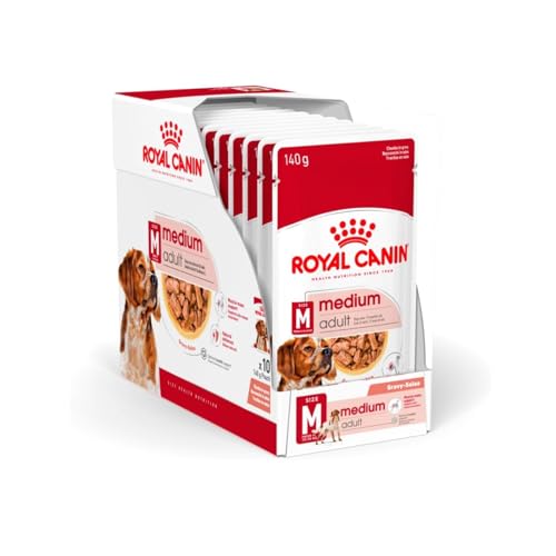 Royal Canin Medium Adult | 10 x 140 g | Alleinfuttermittel für ausgewachsene, mittelgroße Hunde von 11 bis 25 kg | Von 12 Monaten bis 10 Jahre | Mit ausgewählten Zutaten von ROYAL CANIN