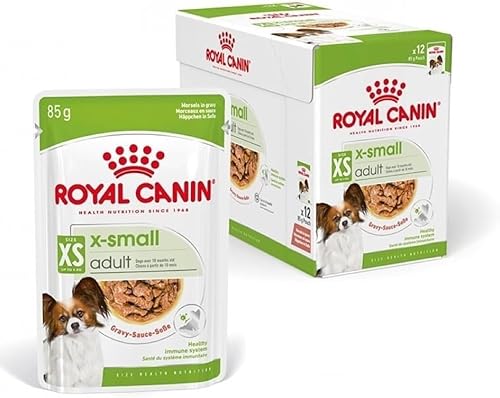 ROYAL CANIN X-Small Adult | 12 x 85 g | Feuchtnahrung für ausgewachsene und besonders kleine Hunde | Ab dem 10. Lebensmonat | Mit Häppchen in Soße | Im Pouchbeutel von ROYAL CANIN