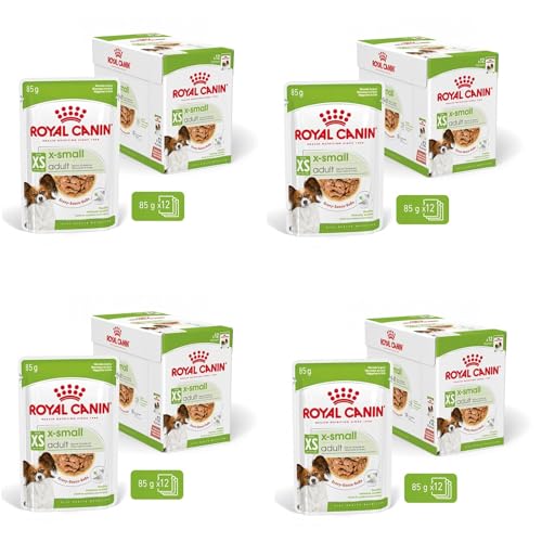 ROYAL CANIN X-Small Adult | 4er Pack | 4 x 12 x 85 g | Feuchtnahrung für ausgewachsene und besonders kleine Hunde | Ab dem 10. Lebensmonat | Mit Häppchen in Soße | Im Pouchbeutel von ROYAL CANIN