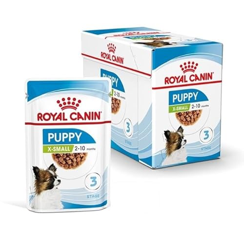 ROYAL CANIN X-Small Puppy | 12 x 85 g | Feuchtnahrung für besonders kleine Hundewelpen | Bis zum 10. Lebensmonat | Mit Häppchen in Soße | Im Pouchbeutel von ROYAL CANIN