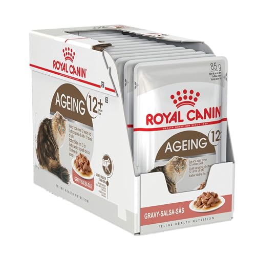 Royal Canin Ageing 12+ in Soße | 4er Pack | 4 x 12 x 85 g | Alleinfuttermittel für Senior Katzen ab dem 12. Lebensjahr | Kann die Gesundheit der Nieren und Gelenke unterstützen von ROYAL CANIN