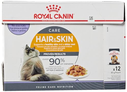 Royal Canin Hair & Skin Care Jelly | 12 x 85g | Alleinfuttermittel für ausgewachsene Katzen | Feine Stückchen in Gelee | Kann zu einem gesunden Fell beitragen von ROYAL CANIN