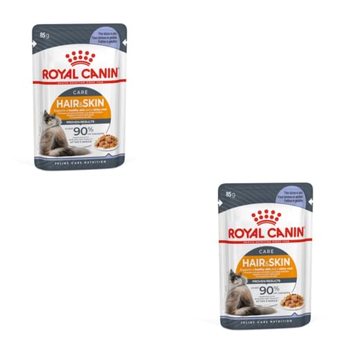 Royal Canin Hair & Skin Care Jelly | Doppelpack | 2 x 12 x 85 g | Alleinfuttermittel für Erwachsene Katzen | Stückchen in Gelee | Zur Unterstützung von Haut und Fell | Mit Omega-3 von ROYAL CANIN